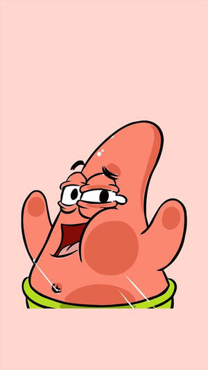 一隻憤怒的卡通海星戴著綠色領子，看起來汗流浹背且沮喪。