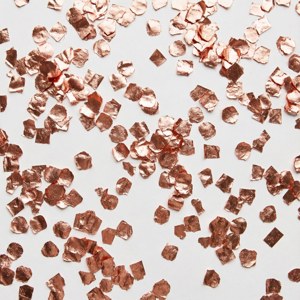 白色背景上散落的玫瑰金色紙屑。 — Pixel Watch 壁紙