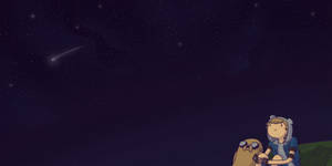 兩個卡通朋友在滿天星斗的夜空中觀看流星。