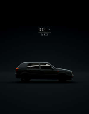 黑色Golf MK3汽車剪影，在漸變暗色背景上帶有文字。 — 酷車 壁紙