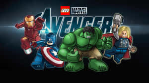 Lego Marvel Avengers 角色以發光標題擺出動作姿勢。 — 漫威超級英雄 壁紙
