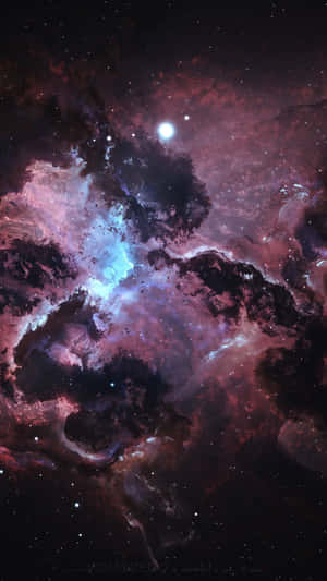 充滿活力的宇宙星雲，帶有旋轉的洋紅色和藍色雲朵以及明亮的星星。