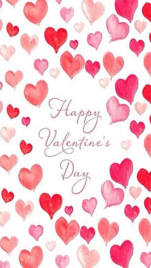 水彩心形配上Happy Valentine's Day文字，適合浪漫慶祝。