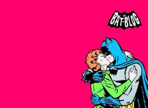 蝙蝠俠在粉紅色背景前擁抱一名女子熱情接吻。 — 美學手機GIF 壁紙