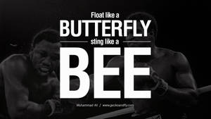 拳擊台上的穆罕默德·阿里，附有引文 float like a butterfly sting like a bee