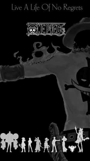 One Piece 動畫角色以黑白剪影呈現，附有勵志語句。
