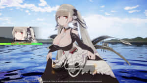 擁有銀色頭髮和翅膀的動漫女孩在遊戲技能啟動期間站在水中。
