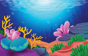 藍色海水下色彩繽紛的珊瑚礁，有海扇和海葵。
