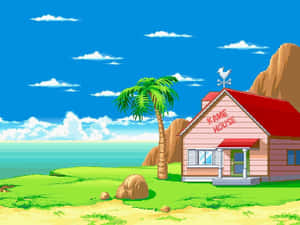 熱帶海灘上的Kame House，有棕櫚樹和海洋