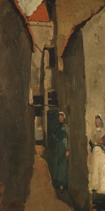 海牙或斯海弗寧恩嘅街巷，由佐治·亨德里克·布雷特納創作，約1880年至1923年間，以木板、紙本及油畫顏料繪製。下載呢件藝術品