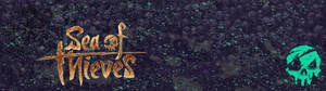 深色紋理背景上帶有骷髏頭徽章嘅Sea of Thieves遊戲標誌。 — 3840x1080 GIF 壁紙