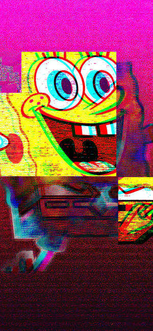 海綿寶寶的故障藝術，帶有扭曲的顏色和數位噪點。