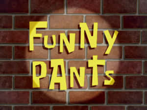 聚光燈下紅磚牆上拼出Funny Pants的黃色3D字母。 — 海綿寶寶 meme GIF 壁紙