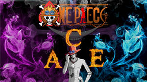 《海賊王》的動漫角色 Ace，帶有燃燒的文字和旋轉的紫色藍色煙霧。