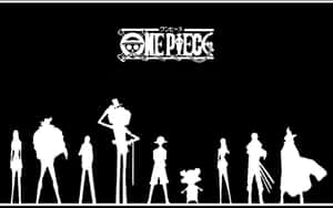 黑色背景上白色剪影的 One Piece 動畫角色，上方有標誌。