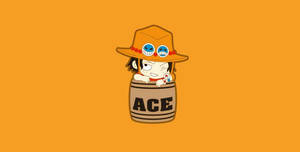 Q版動漫角色Ace戴著草帽和護目鏡從桶中探出頭來。 — 黑白藝術 壁紙