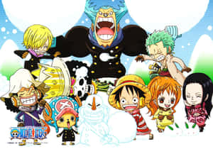 One Piece Q 版角色在雪地裡玩雪人 — 海賊王 壁紙
