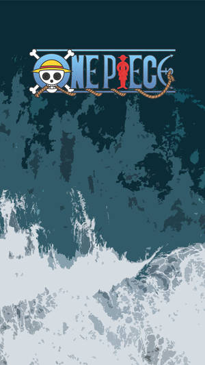 One Piece 動漫標誌在洶湧的海浪之上。