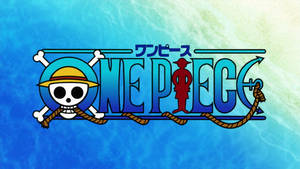 藍色水背景上帶有骷髏頭和草帽的 One Piece 動畫標誌。