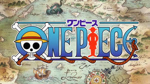 One Piece 動畫標誌在帶有海盜符號的藏寶圖上。 — 海賊王 壁紙