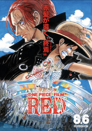 《ONE PIECE FILM RED》的動畫電影海報，展示兩個主角的動態姿勢。