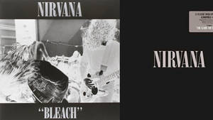 Nirvana 樂隊在《Bleach》專輯封面上演奏樂器的黑白照片。