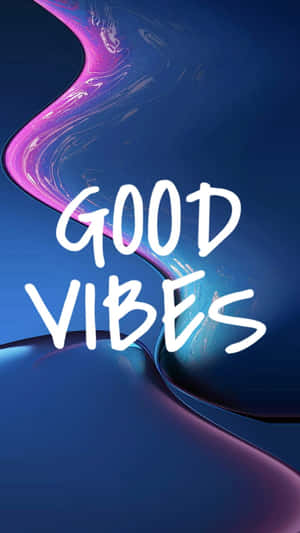帶有「GOOD VIBES」文字的動態紫色和藍色液體漩渦。