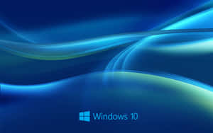 帶有 Windows 10 標誌的抽象藍色和藍綠色發光波形