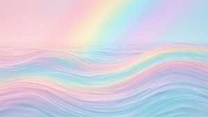 柔和的粉彩波浪在平靜抽象的海景中，在溫柔的彩虹下泛起漣漪。 — 柔粉 壁紙
