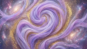 薰衣草色和金色的宇宙漩渦，閃爍的星星和星系形成