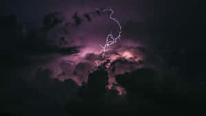 紫色閃電照亮夜晚的黑暗暴風雲。