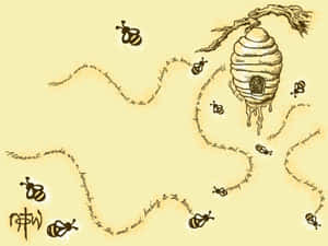 蜜蜂和蜂巢的插圖，帶有關於愉快詞語的流暢文字。 — 簡潔 壁紙