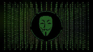 帶有Anonymous面具和文字的綠色數字矩陣