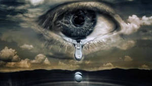 雲中一隻巨大的眼睛對著反射池哭泣。