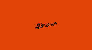 橙色背景上居中顯示黑色草書文字 Beavers。