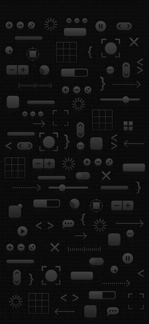 網格背景上的深灰色數位介面圖示。 — 深色iPhone壁紙