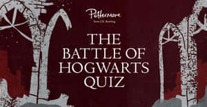 深紅色背景上帶有白色城堡拱門的Battle of Hogwarts Quiz文字。 — 霍格華茲 GIF 壁紙