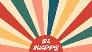 復古太陽光線設計，帶有紅色圓圈和白色文字寫著 be happy。