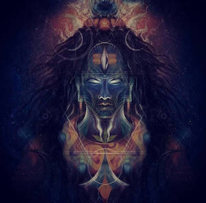 神秘神祇，發光眼睛和神聖幾何，宇宙黑暗環境