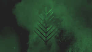 在深色背景襯托下，由旋轉粉末形成的綠色葉子形狀 — 棕櫚樹 GIF 壁紙