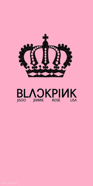 Blackpink 標誌，帶有皇冠和成員名字，背景為粉紅色