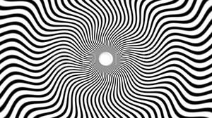 黑白波浪線匯聚成催眠般的漩渦中心。