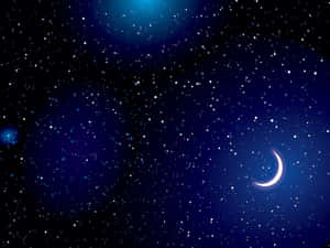 深藍色夜空中的彎月和星星