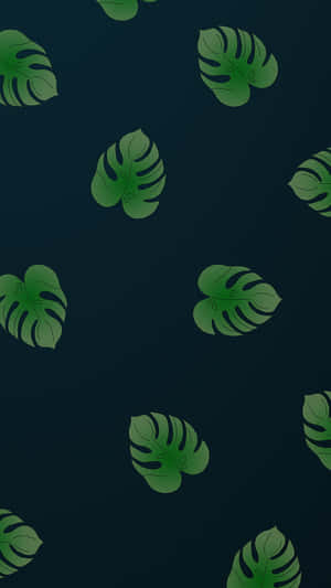 深海軍藍背景圖案上的綠色龜背竹葉。