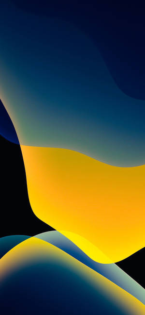 黑色背景上黃色和藍色的動態抽象波浪。 — iPhone 11 Pro 壁紙