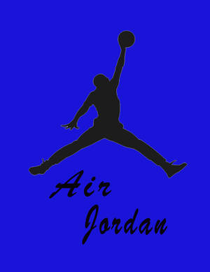 黑色剪影，籃球運動員灌籃，帶有「Air Jordan」文字，藍色背景。 — Air Jordan GIF 壁紙