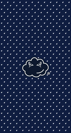 海軍藍色背景，帶有白色雨滴和雲朵標誌。
