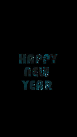 黑色背景上以藍綠色閃粉呈現的 Happy New Year 文字