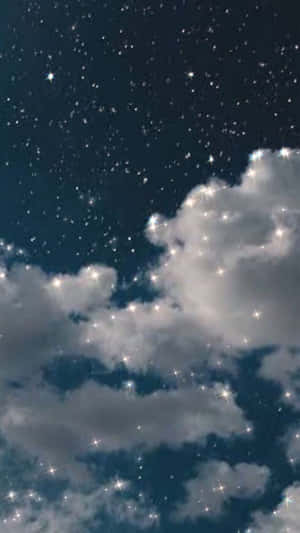 帶有雲朵和閃爍星星的星空夜晚 — 唯美雲朵動態 壁紙
