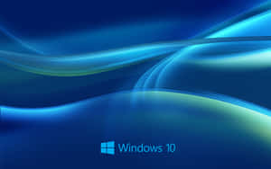 帶有Windows 10標誌的抽象藍色和藍綠色發光波紋線條